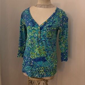 Lilly Pulitzer Blue and Green Patterned Women's Top sz S